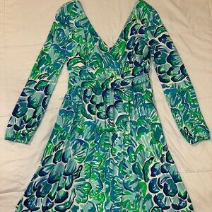Lilly Pulitzer Blue and Green Floral Long Sleeve Dress